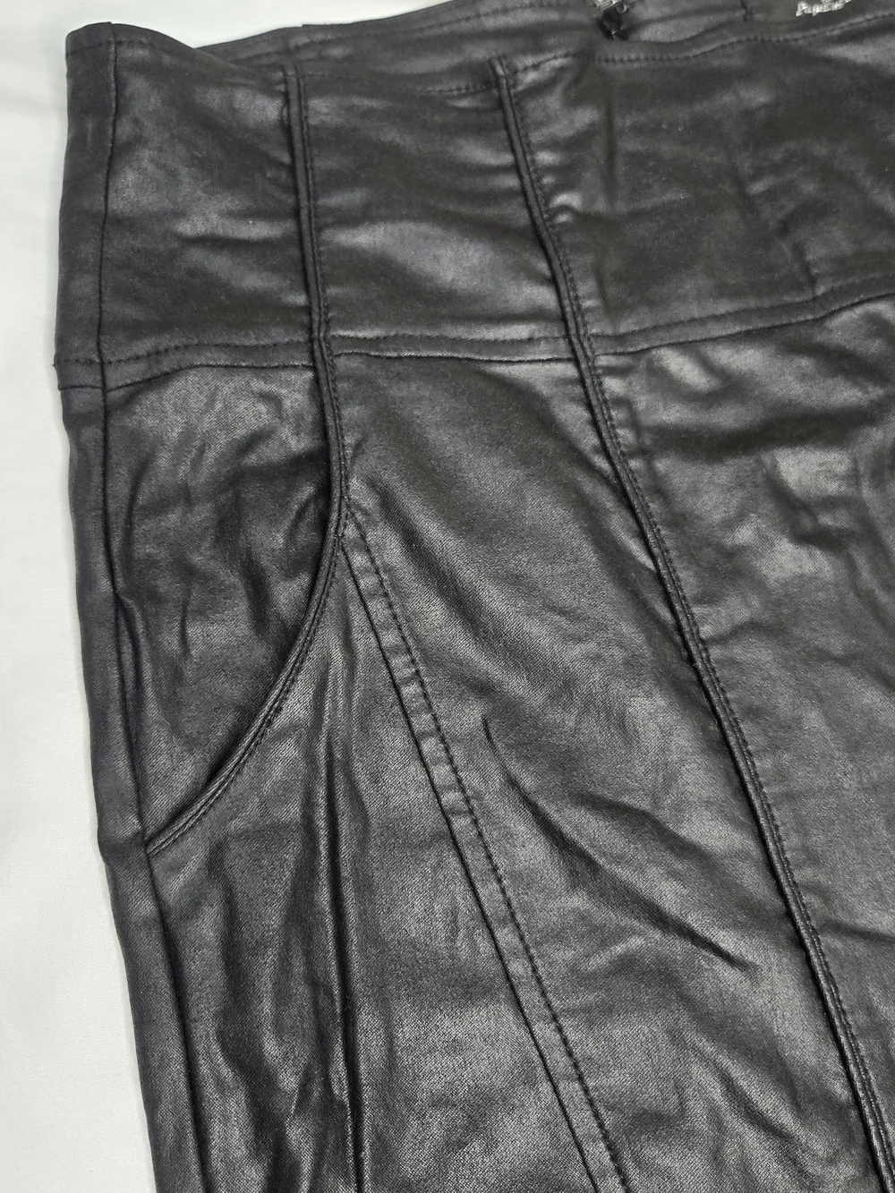 Papaya Womens L Black Faux Leather Pencil Midi Skirt High Waist Back Slit Y2K